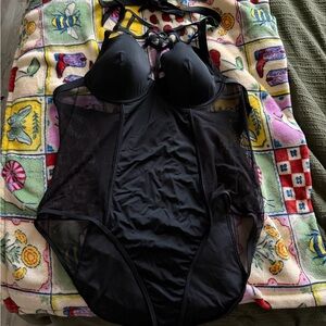 Plus Size 4XL Killstar Goth Spiderweb One Piece Black Bathing Suit Mesh Panels